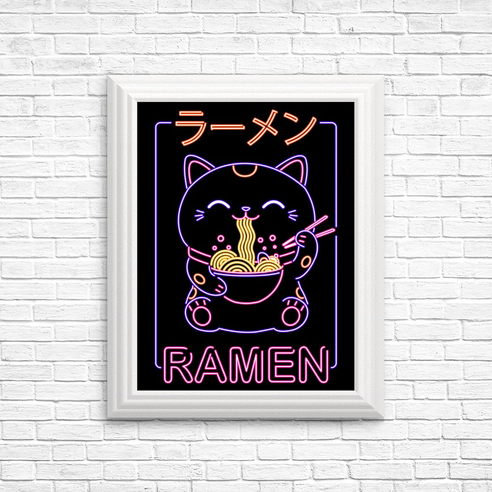 Vibrant Neon Neko Ramen Wall Posters and Art Prints