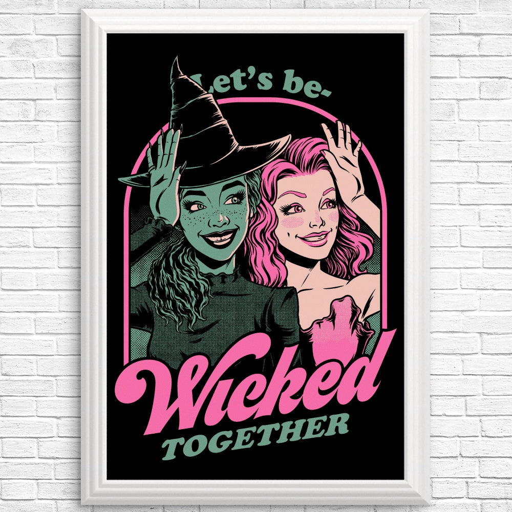 Vibrant Green and Pink Witch Themed Posters and Prints