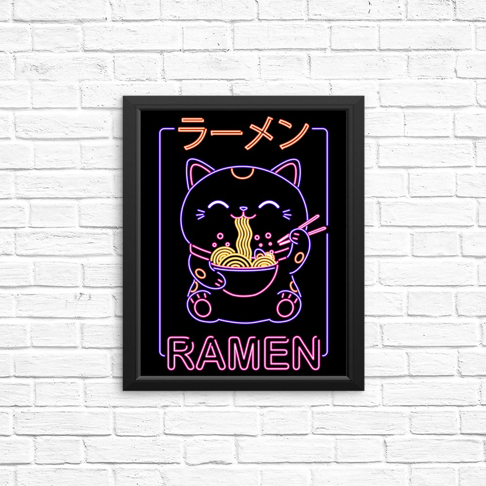 Vibrant Neon Neko Ramen Wall Posters and Art Prints
