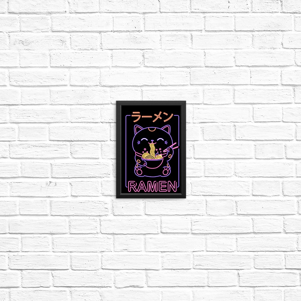 Vibrant Neon Neko Ramen Wall Posters and Art Prints