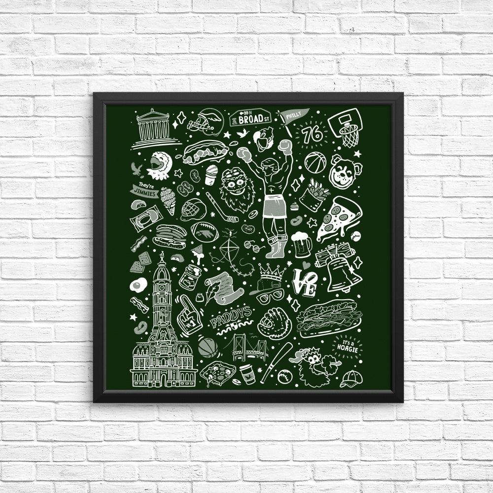 Dark Green Philly Icons Wall Posters and Art Prints