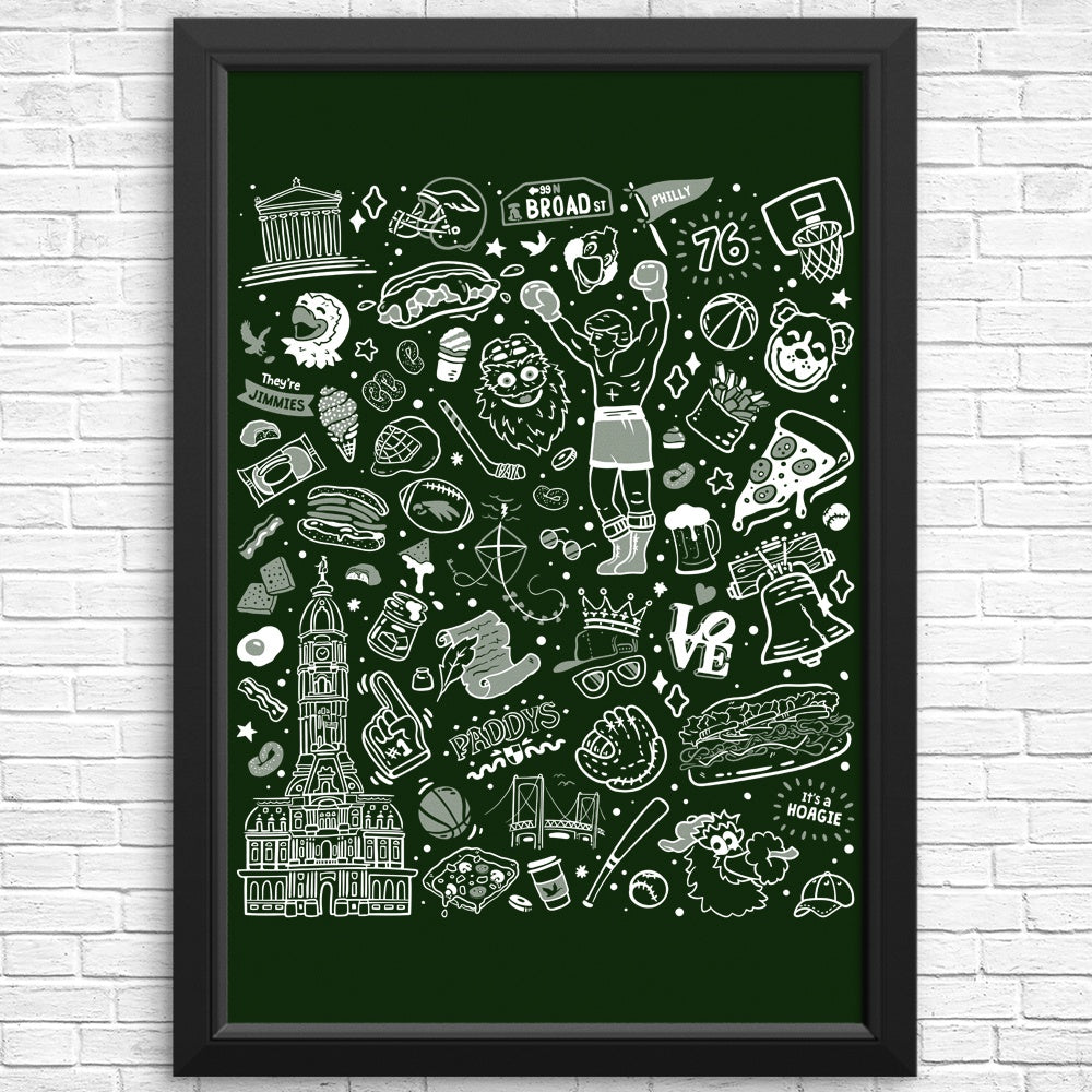 Dark Green Philly Icons Wall Posters and Art Prints
